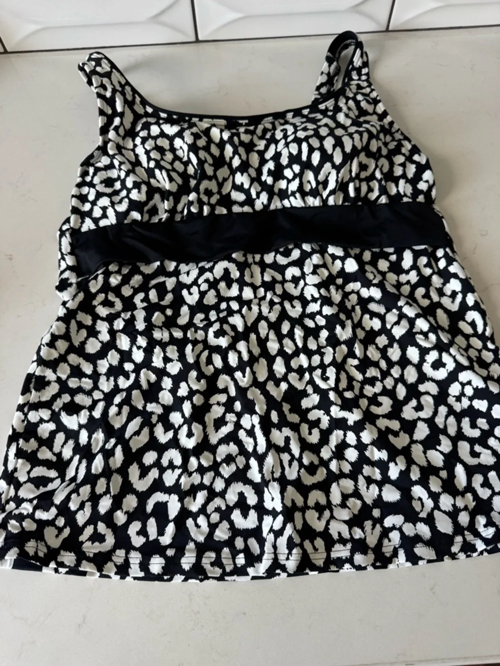 Lands' End Black and White Leopard-Print Swim Tankini - Picture 1 of 4